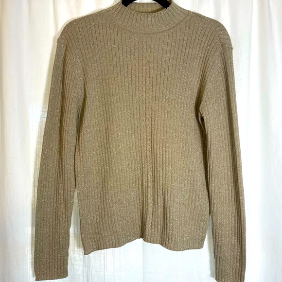 Liz Claiborne Gold Metallic Turtleneck Cotton Size M - Picture 1 of 8